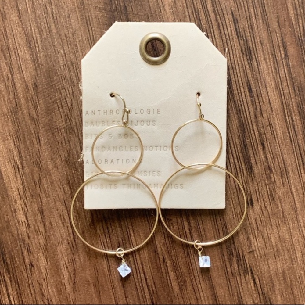 Anthropologie gold double hoop drop earrings